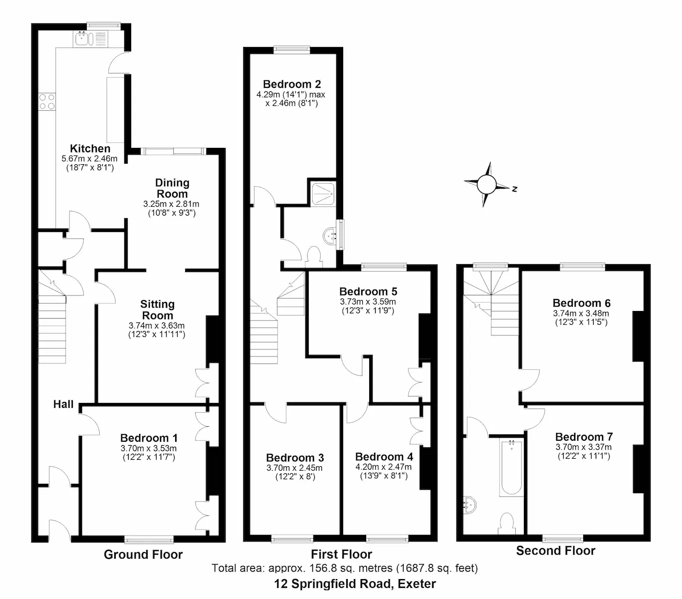 plan of 12 Springfield Road, Exeter, DEVON EX4 6JL