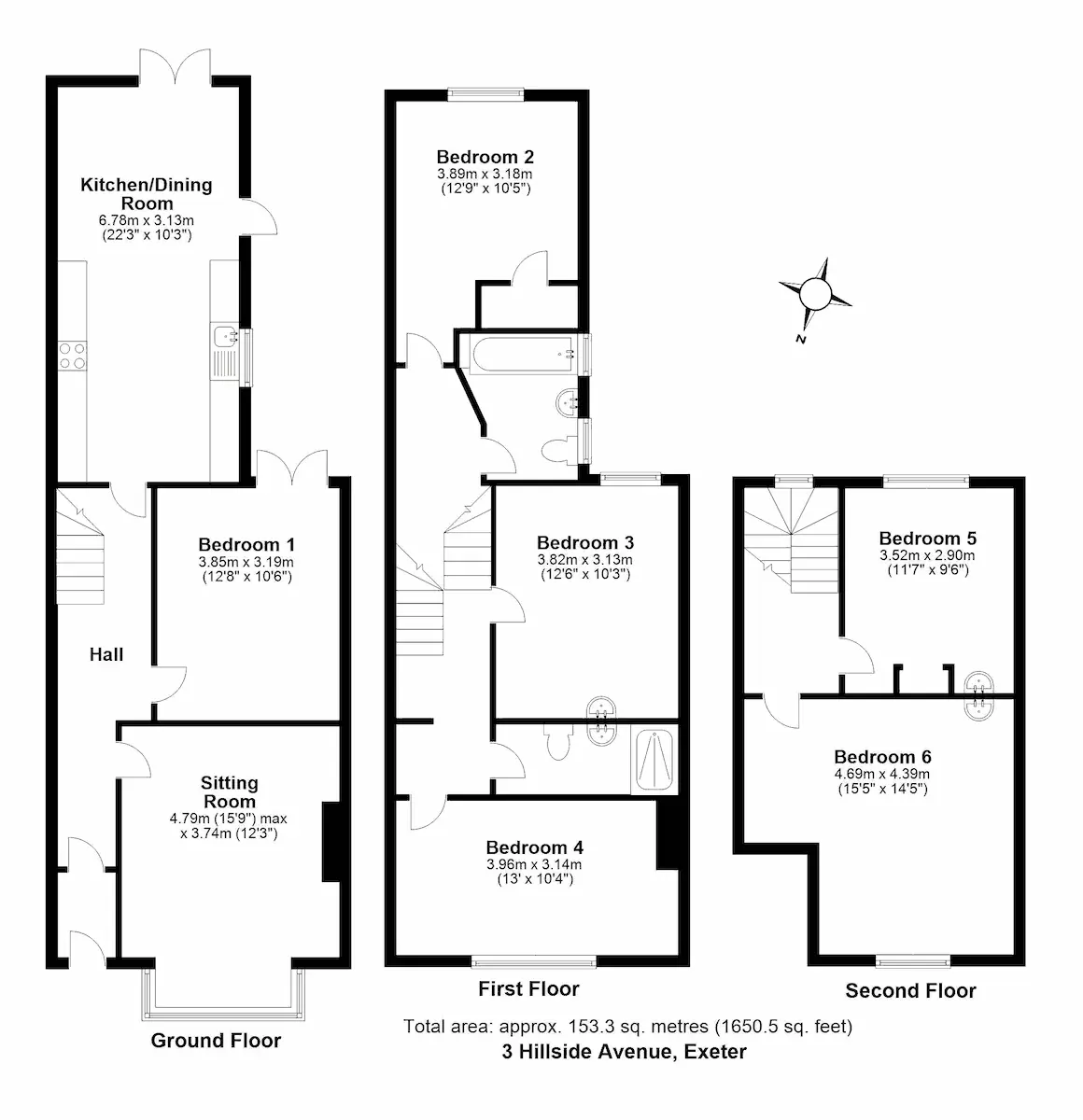plan of 3 Hillside Avenue, Exeter, DEVON EX4 4NW