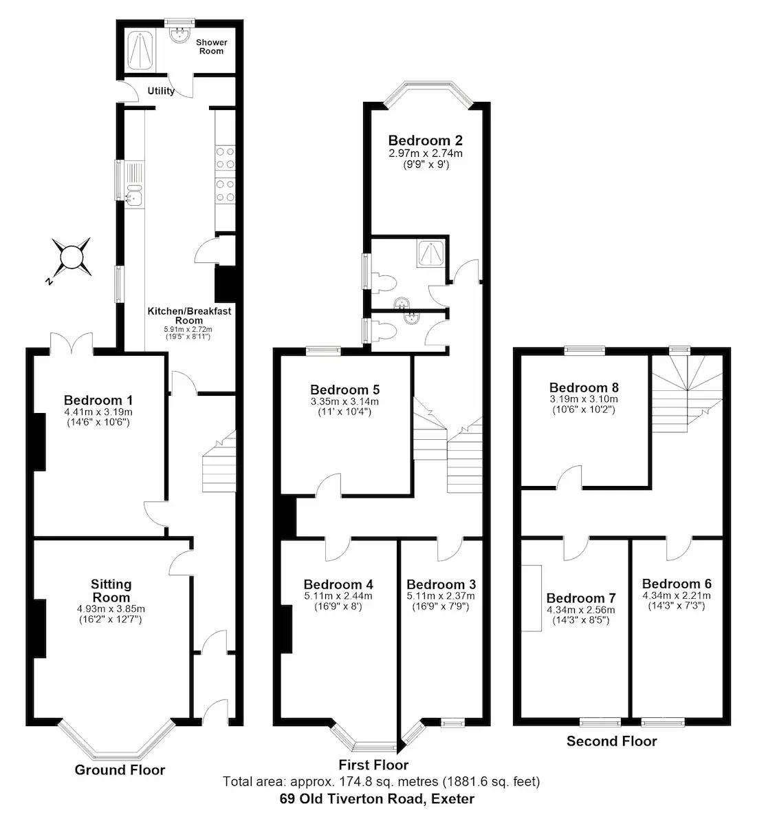 plan of 69 Old Tiverton Road, Exeter, DEVON EX4 6NG
