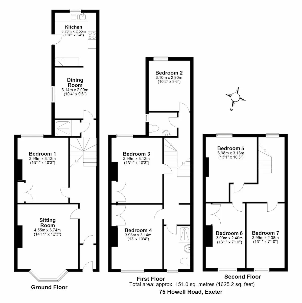plan of 75 Howell Road, Exeter, DEVON EX4 4LZ
