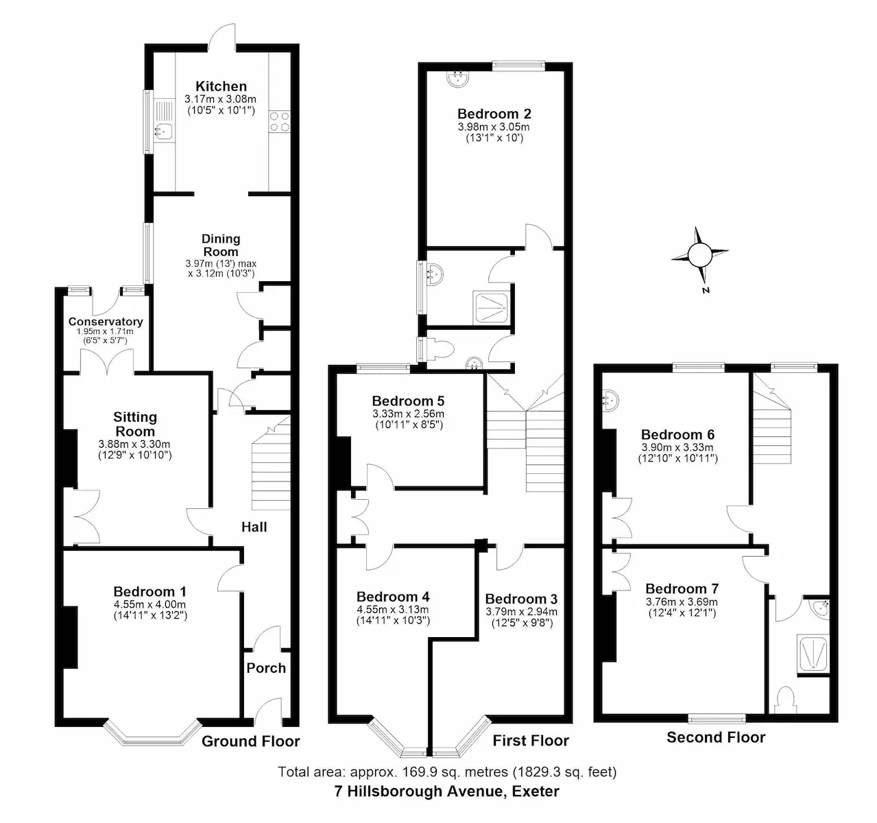 plan of 7 Hillsborough Avenue, Exeter, DEVON EX4 6BW