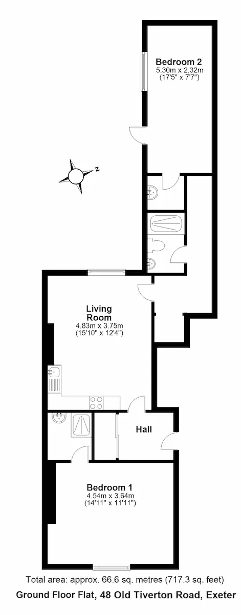 plan of Ground Floor Flat 1, 48 Old Tiverton Road, Exeter, DEVON EX4 6NG