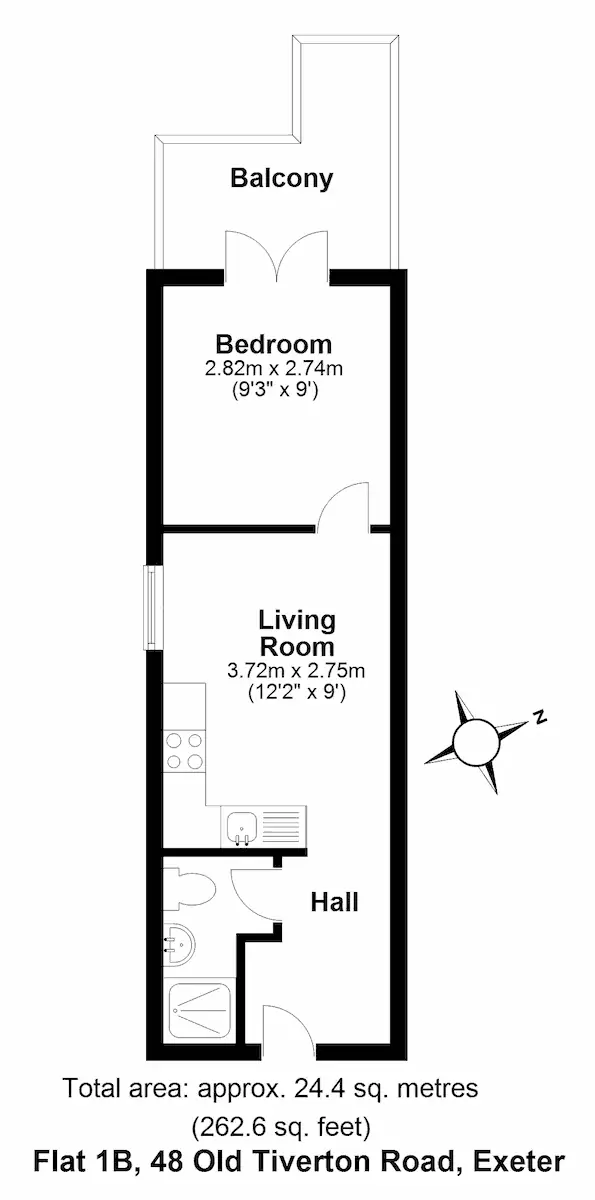 plan of Flat 1B, 48 Old Tiverton Road, Exeter, DEVON EX4 6NG