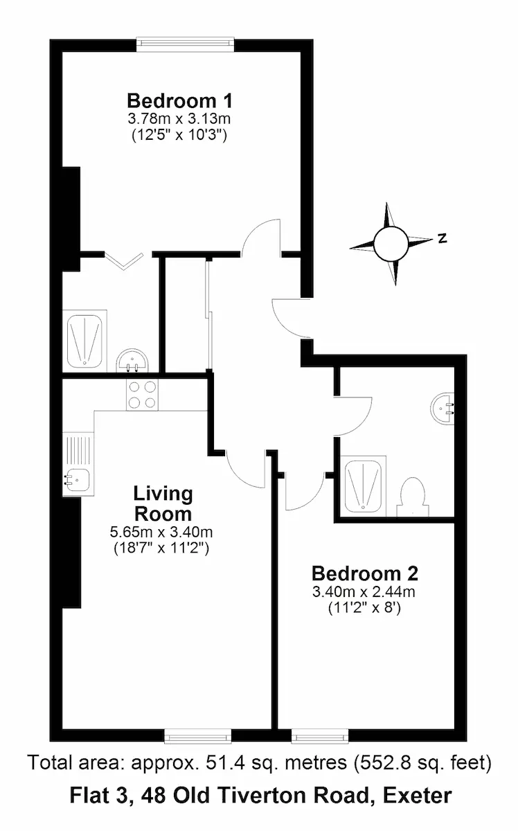 plan of Flat 3, 48 Old Tiverton Road, Exeter, DEVON EX4 6NG