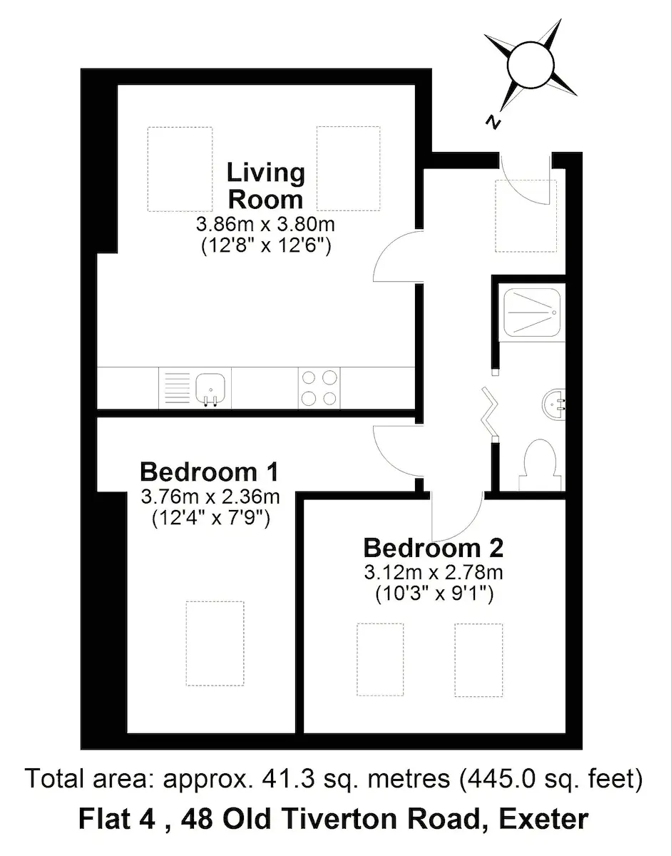 plan of Flat 4, 48 Old Tiverton Road, Exeter, DEVON EX4 6NG